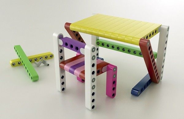 modular furniture for children inspired by lego - table and chair