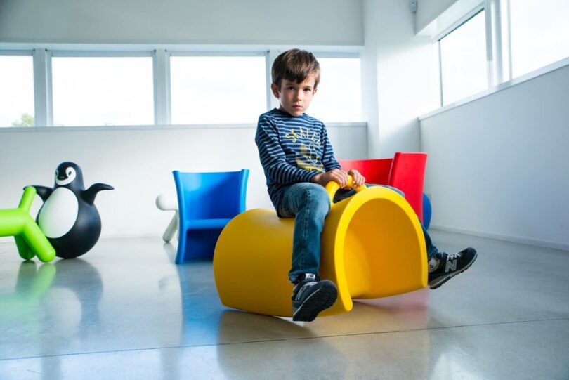 #Trioli is a children’s chair with two different seat height options and, turned on its front, it becomes a rocking horse